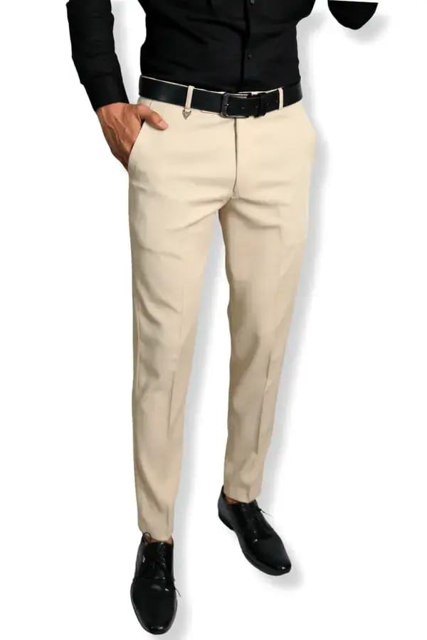 Cream color Formal Trousers™ Stretchable And Wrinkle Free Fabric.