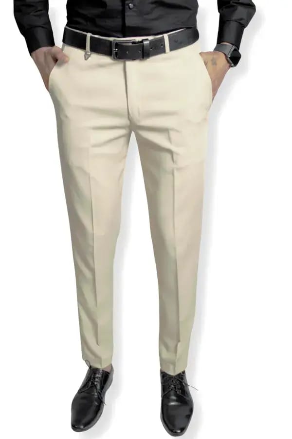 Cream color Formal Trousers™ Stretchable And Wrinkle Free Fabric.
